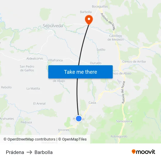 Prádena to Barbolla map