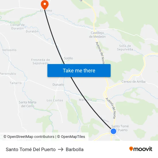 Santo Tomé Del Puerto to Barbolla map