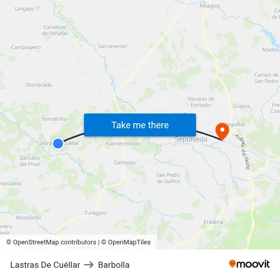 Lastras De Cuéllar to Barbolla map