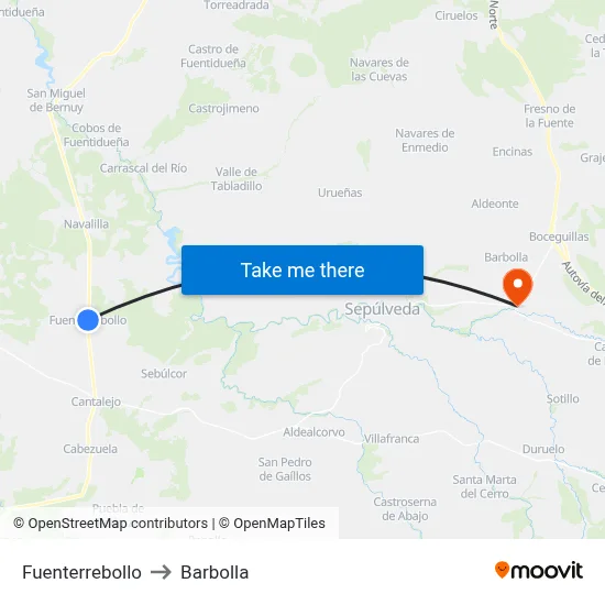 Fuenterrebollo to Barbolla map