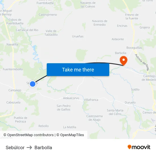 Sebúlcor to Barbolla map