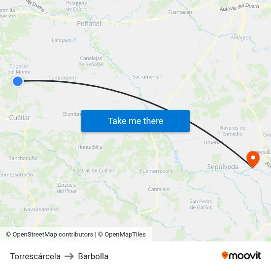 Torrescárcela to Barbolla map