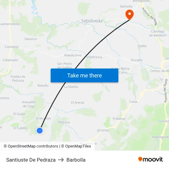 Santiuste De Pedraza to Barbolla map
