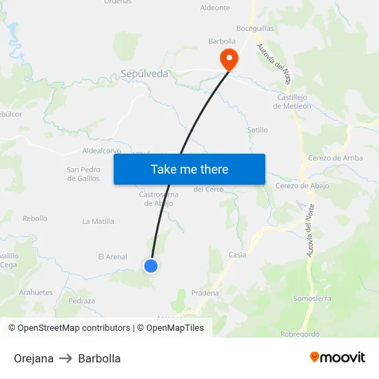 Orejana to Barbolla map
