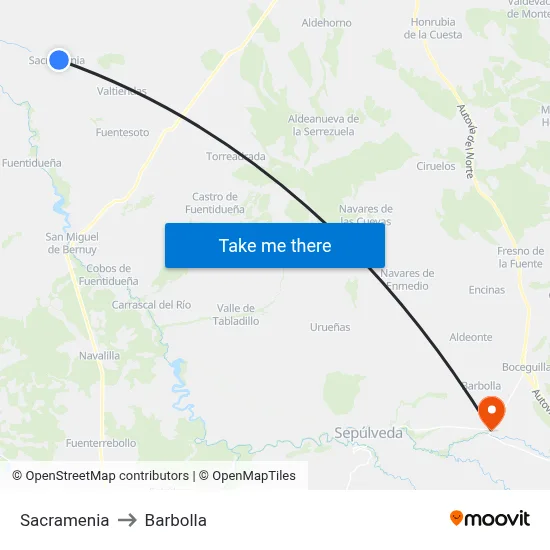 Sacramenia to Barbolla map