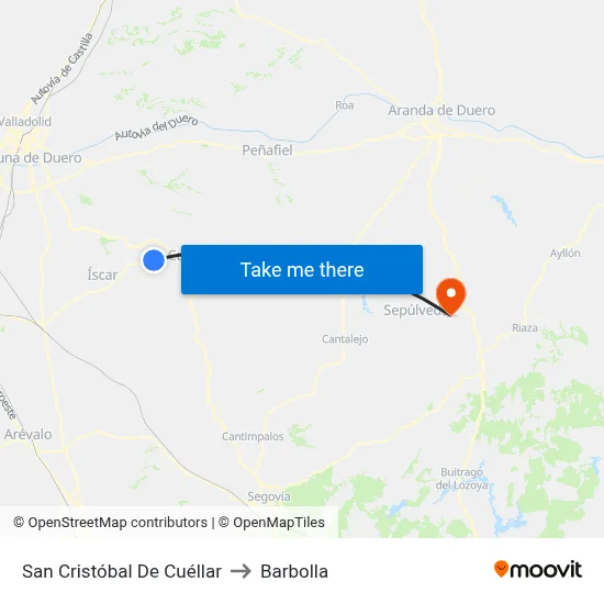 San Cristóbal De Cuéllar to Barbolla map