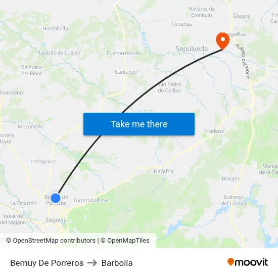 Bernuy De Porreros to Barbolla map