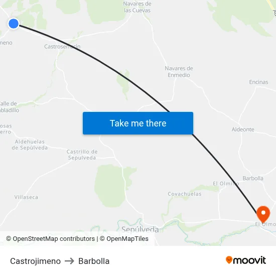 Castrojimeno to Barbolla map
