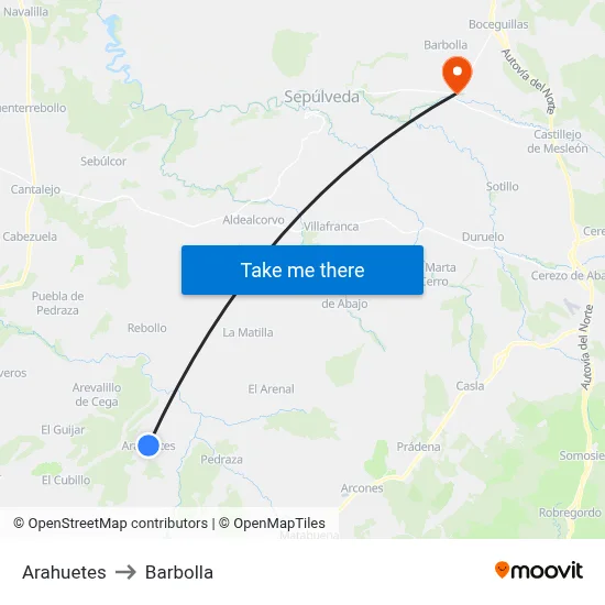 Arahuetes to Barbolla map
