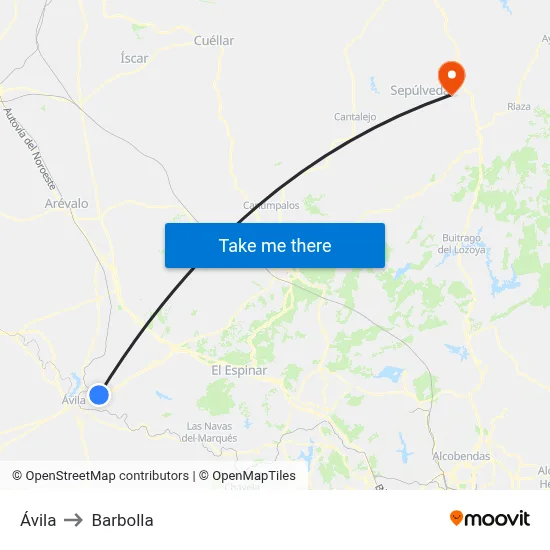 Ávila to Barbolla map
