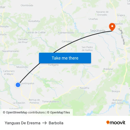 Yanguas De Eresma to Barbolla map