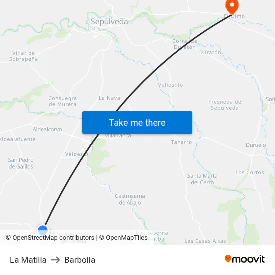La Matilla to Barbolla map