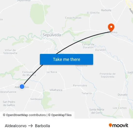 Aldealcorvo to Barbolla map