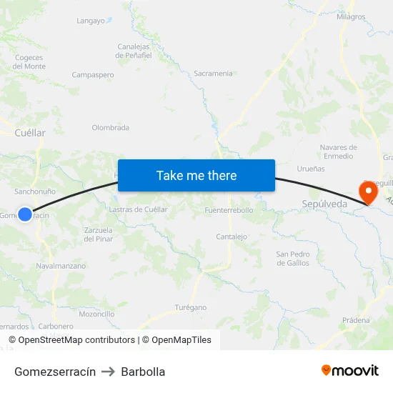 Gomezserracín to Barbolla map