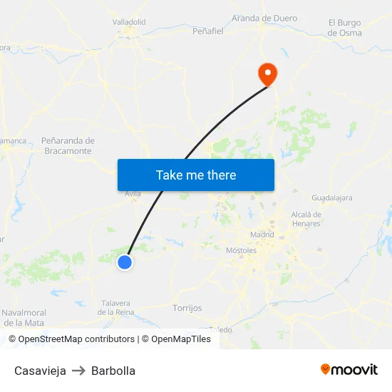 Casavieja to Barbolla map