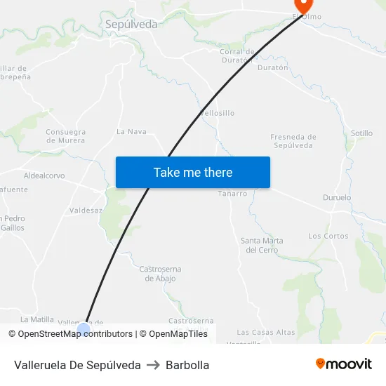 Valleruela De Sepúlveda to Barbolla map