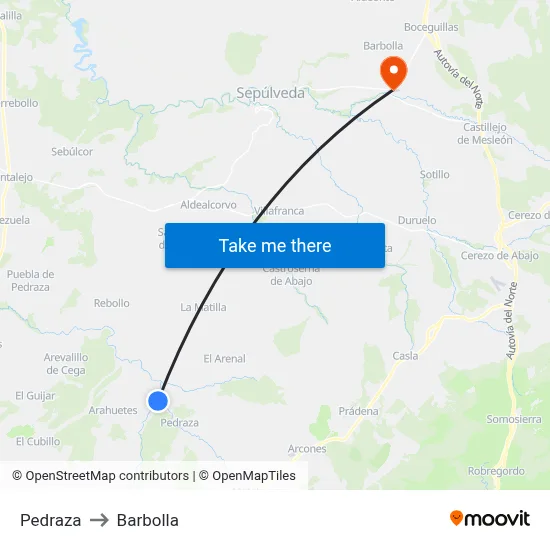 Pedraza to Barbolla map