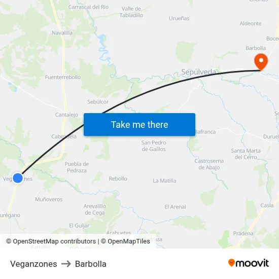 Veganzones to Barbolla map
