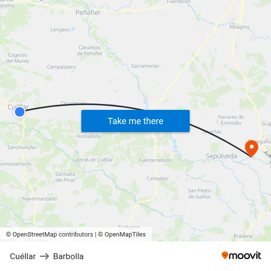 Cuéllar to Barbolla map