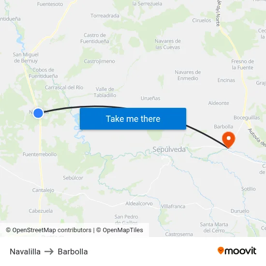 Navalilla to Barbolla map