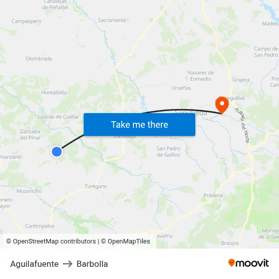 Aguilafuente to Barbolla map