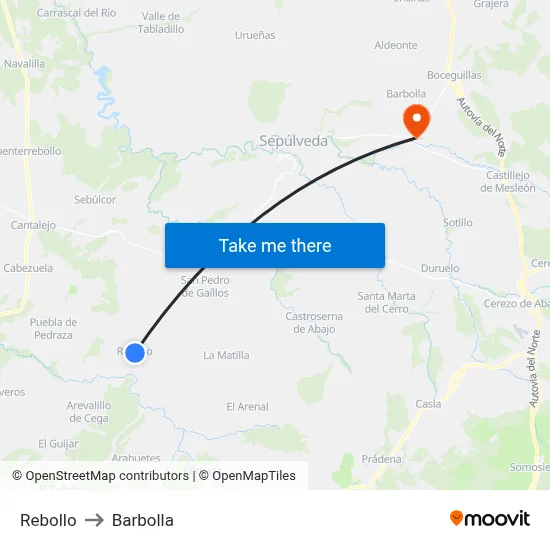 Rebollo to Barbolla map
