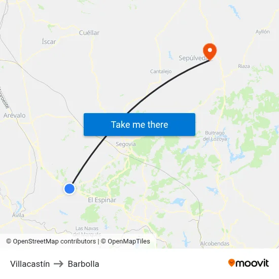 Villacastín to Barbolla map