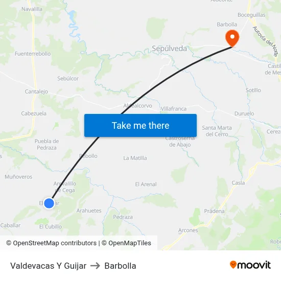 Valdevacas Y Guijar to Barbolla map