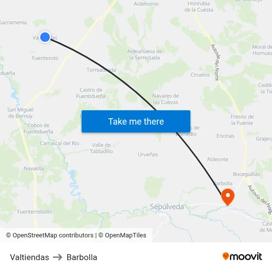 Valtiendas to Barbolla map