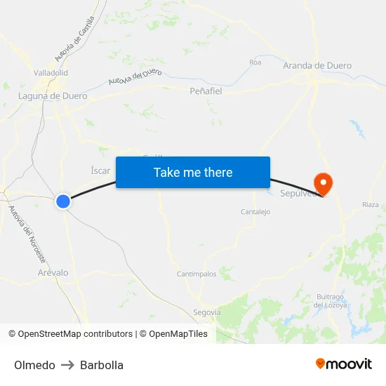 Olmedo to Barbolla map