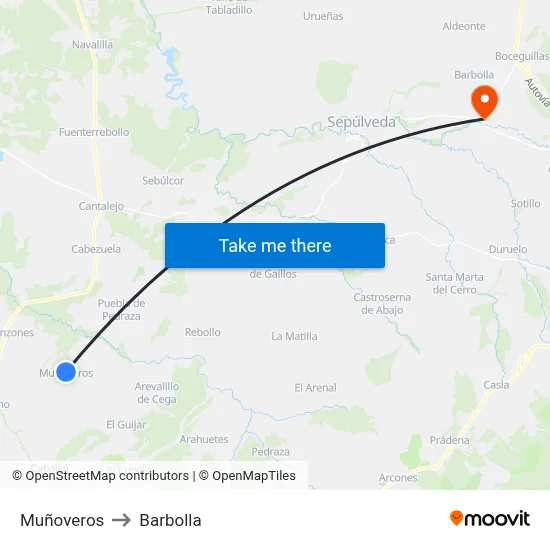 Muñoveros to Barbolla map