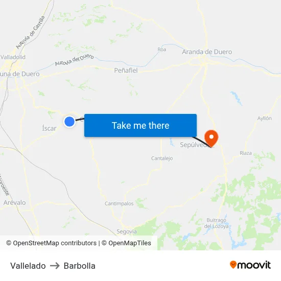 Vallelado to Barbolla map