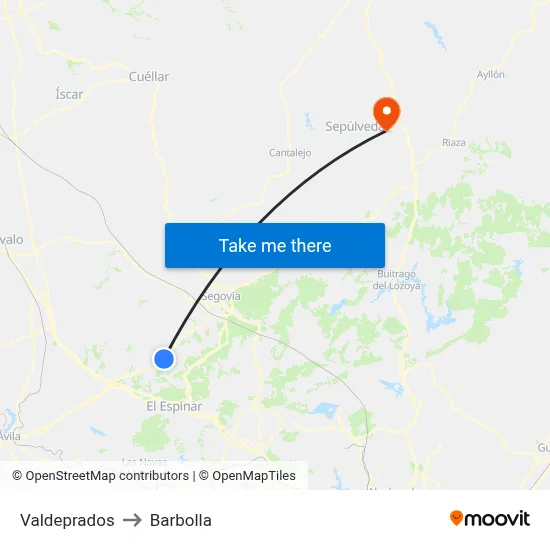 Valdeprados to Barbolla map