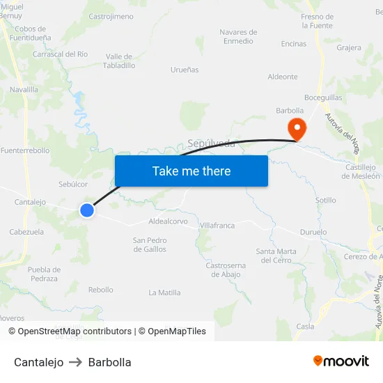 Cantalejo to Barbolla map