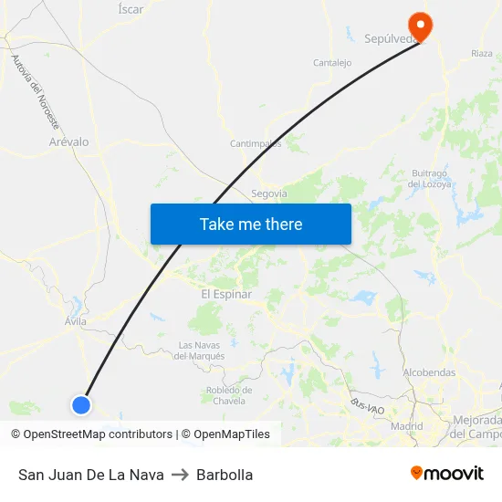 San Juan De La Nava to Barbolla map