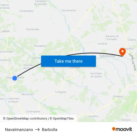 Navalmanzano to Barbolla map