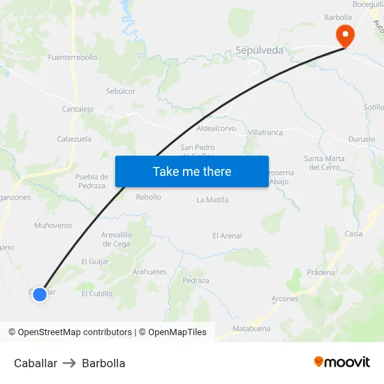 Caballar to Barbolla map