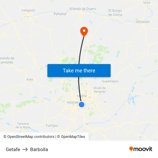 Getafe to Barbolla map