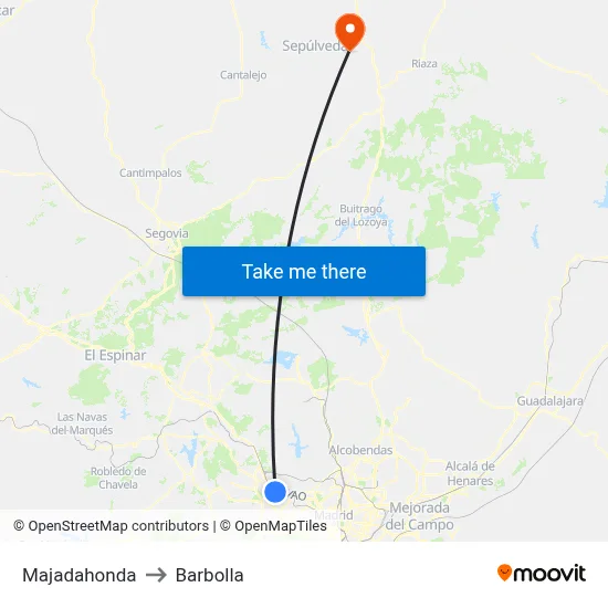 Majadahonda to Barbolla map
