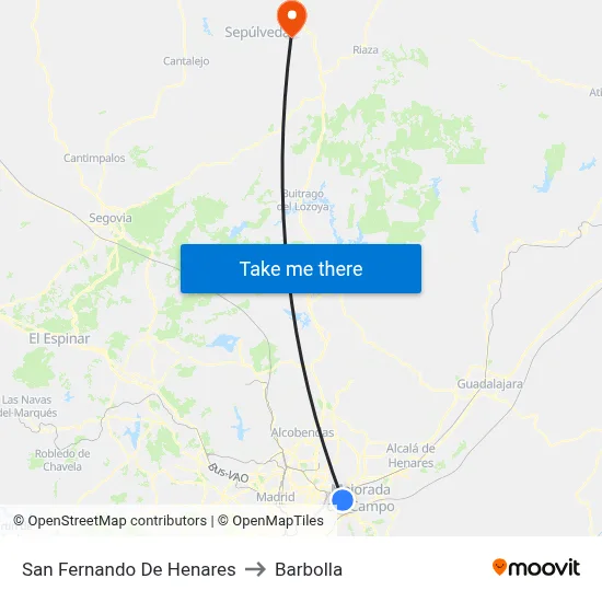San Fernando De Henares to Barbolla map