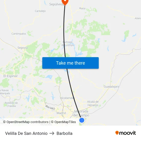 Velilla De San Antonio to Barbolla map