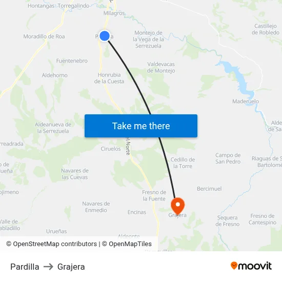 Pardilla to Grajera map