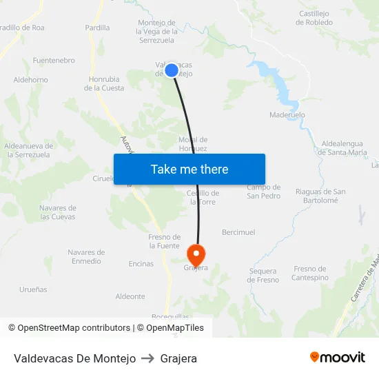 Valdevacas De Montejo to Grajera map