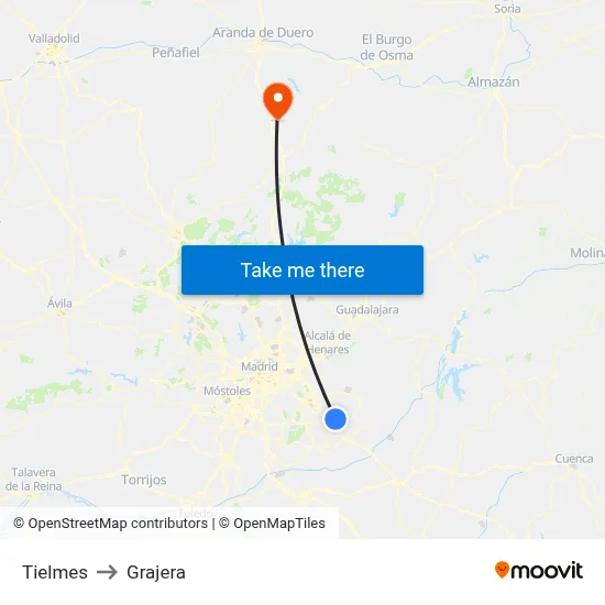 Tielmes to Grajera map