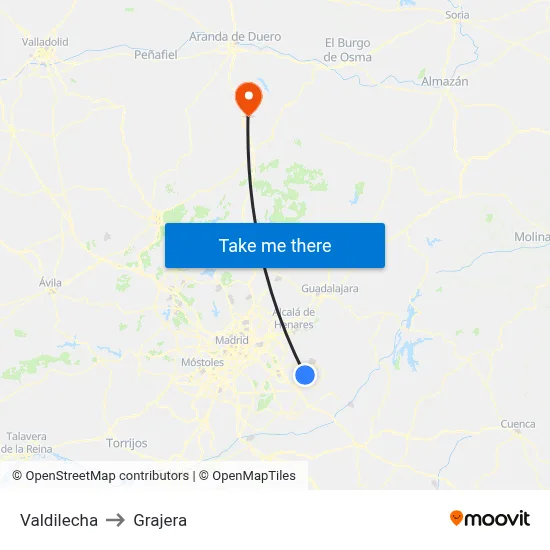 Valdilecha to Grajera map