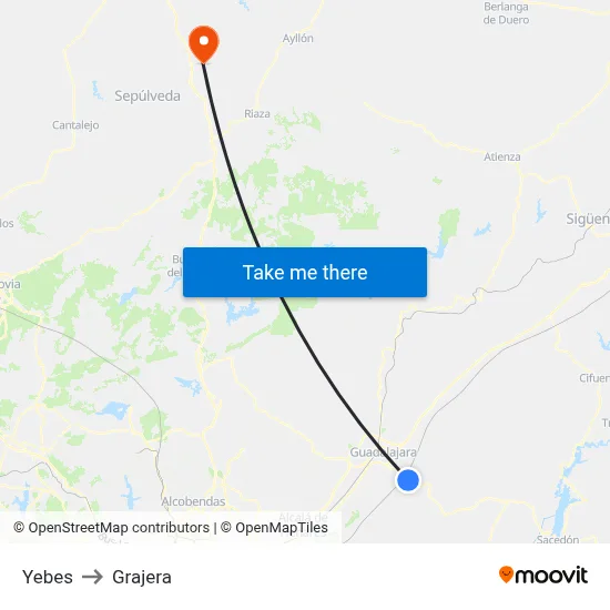 Yebes to Grajera map