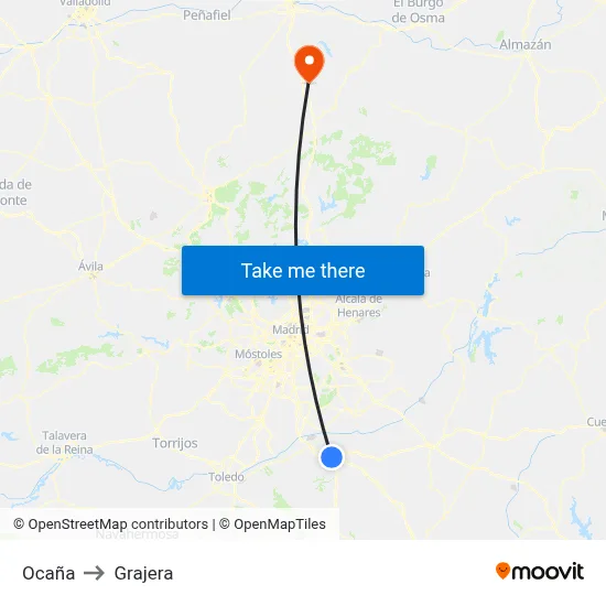 Ocaña to Grajera map