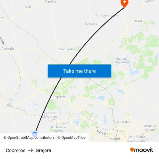Cebreros to Grajera map
