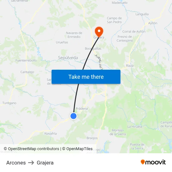 Arcones to Grajera map