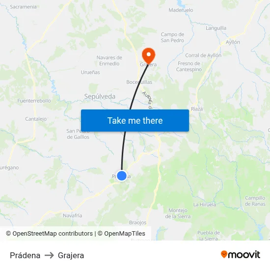 Prádena to Grajera map